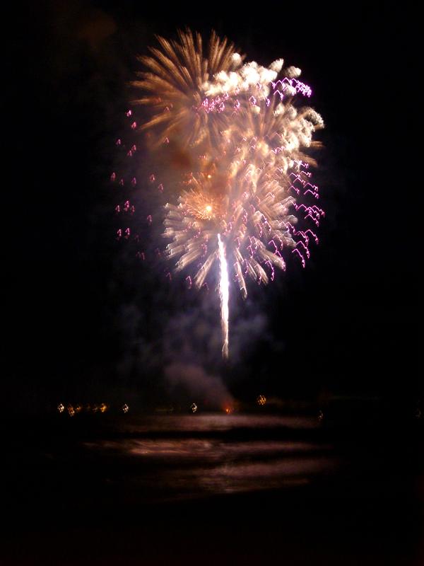 Fireworks display at a party or celebration Fireworks display at a party or celebration with rockets bursting high in the sky in a colorful shower of fiery sparks
