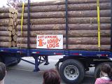 Fully loaded timber truck with a neat load of matched length and diameter logs that has been awarded first prize in a show