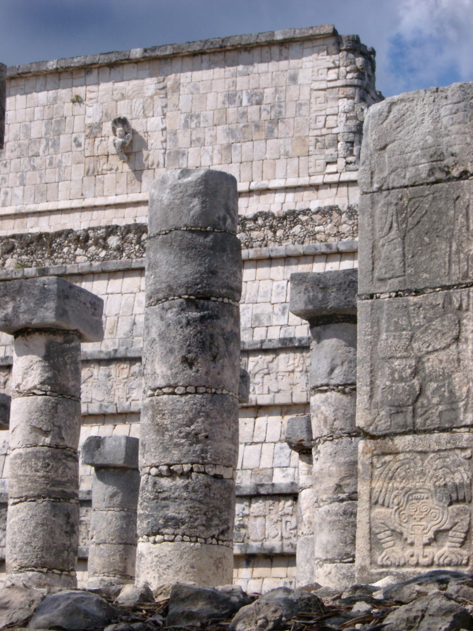 an image of Stone columns in Chitzen Itza, the remnants of a ruined Mayan building on the Yucatan Peninsula, Mexico