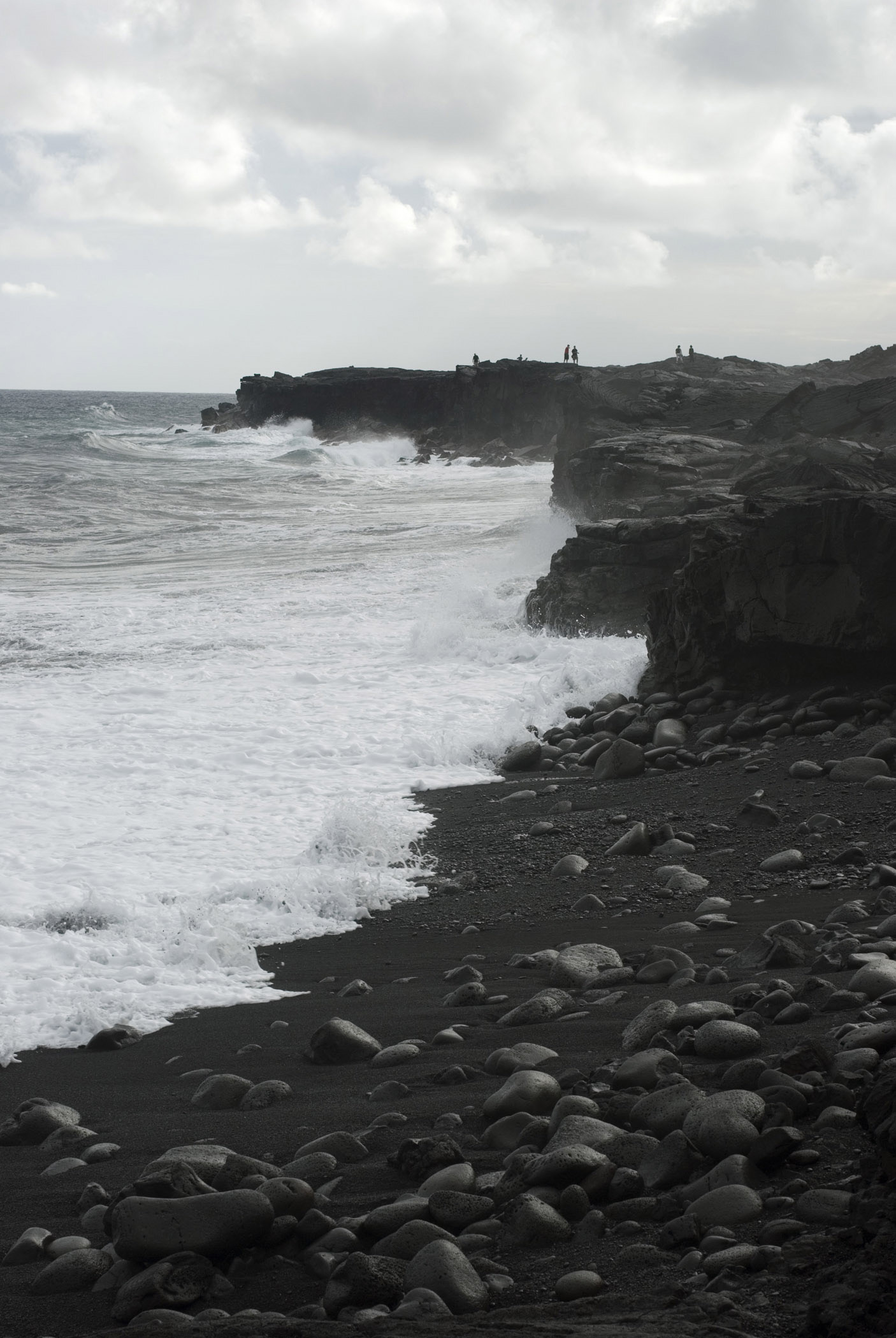 an image of Gray Scale Beautiful Kalapana Beach Seashore at Hawaii