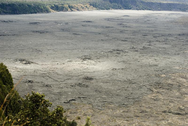 View overlooking the lava pool at Kilauea Iki Crater, a pit crater alongside the Kilauea Caldera in the Hawaii Volcanoes National Park