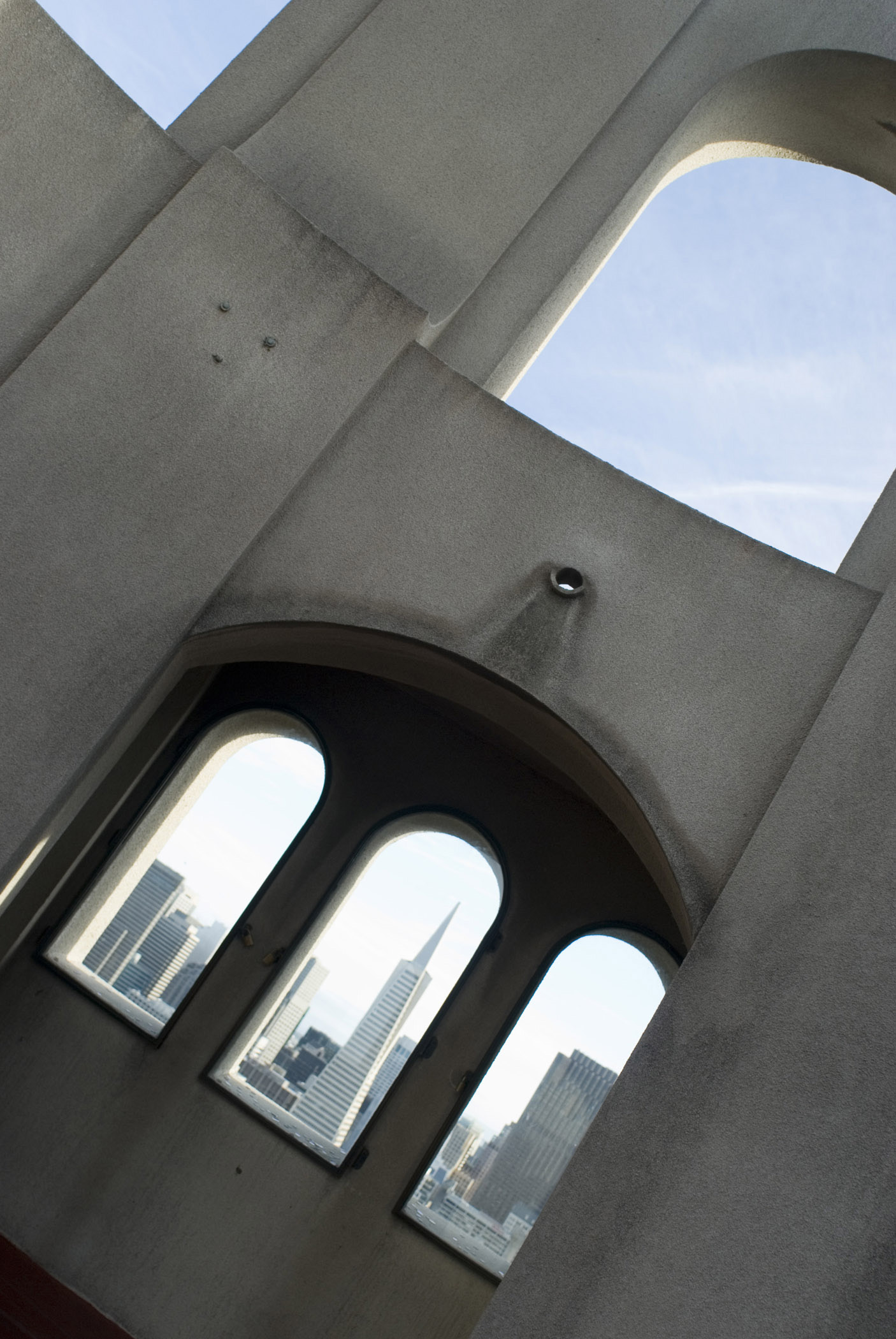 an image of Close up Old Vintage Coit Tower Windows Offers Amazing Views of San Francisco.