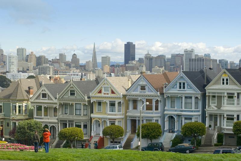 Historic Architectural Residences and Grassy Park At Alamo Square San Francisco