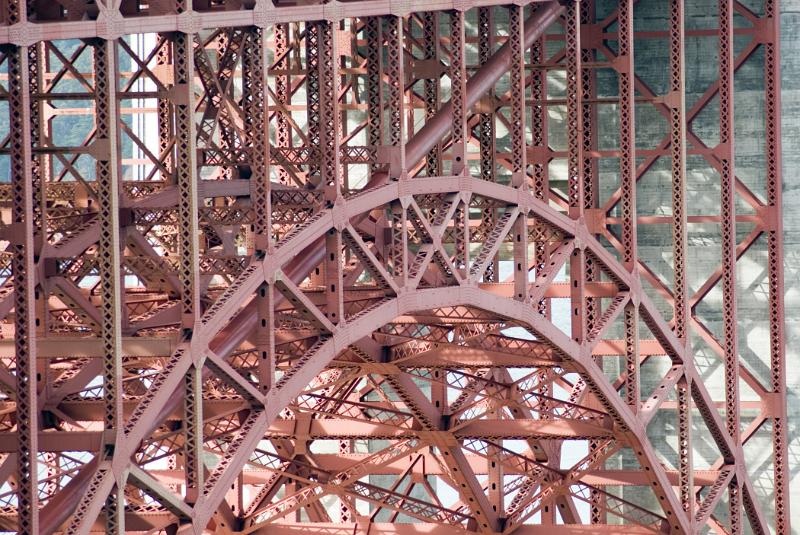 Detail of an arch on the Golden Gate Bridge Detail of an arch on the Golden Gate Bridge showing the metal lattice framework and red paintwork