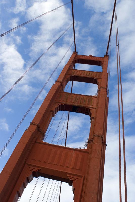 Golden Gate Bridge, San Francisco, California View looking up one of the support towers for the suspension cables of the Golden Gate Bridge, San Francisco, California