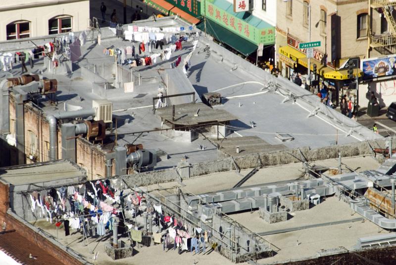 Old Building Rooftop with hanging laundry in San Francisco