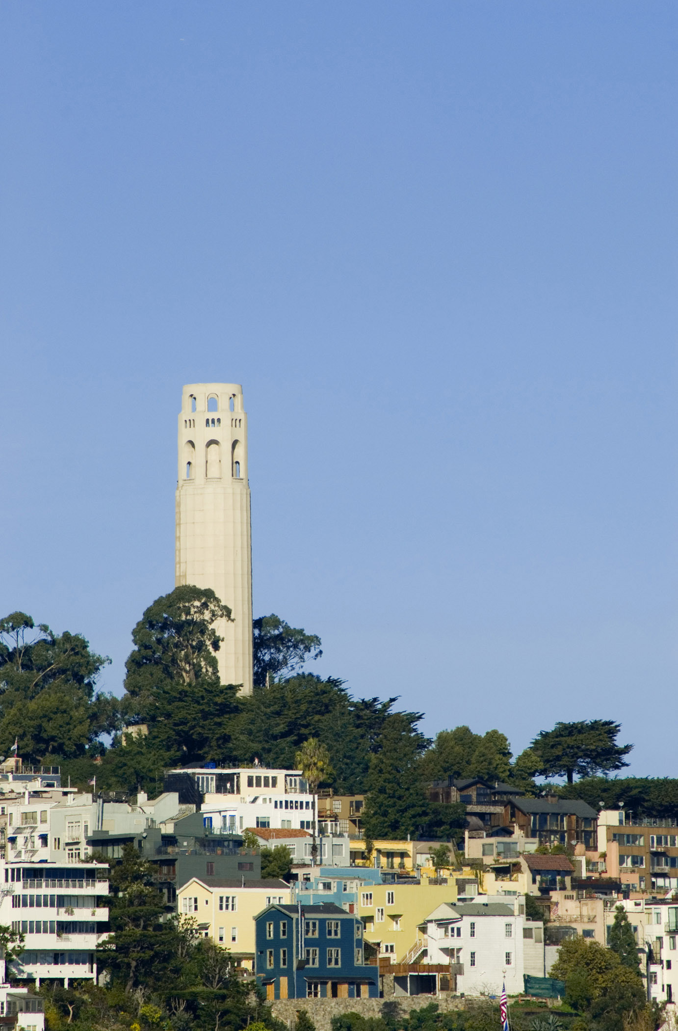 an image of Lilian Coit Memorial Tower, San Francisco, a historical landmark built to commemorate Lilian Coit who bequeathed much of her estate to the beautification of the city