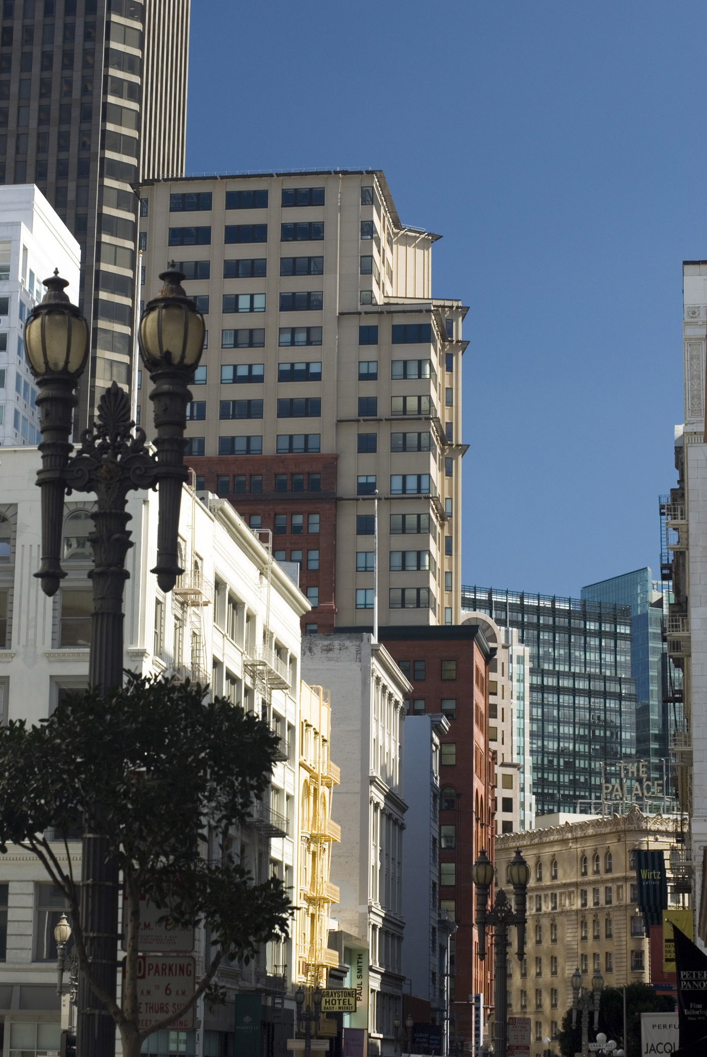 an image of Various Architectural High City Buildings in San Francisco. Isolated on Blue Gray Sky Background.