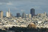 Striking Extensive View of San Francisco Skyline. Captured with Various Buildings on Light Blue Gray Sky Above.