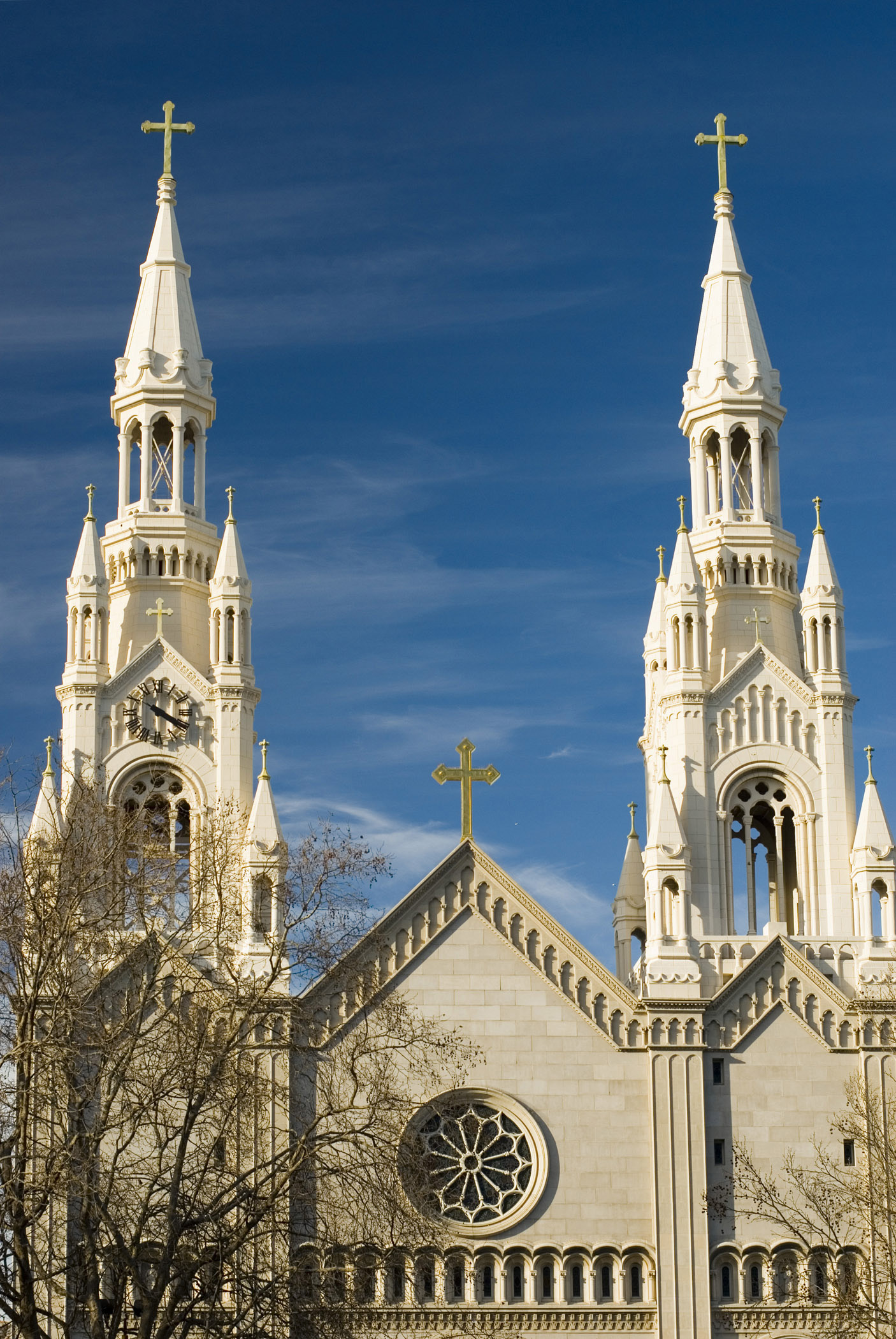 an image of Famous Architectural Historic Cathedral of Saints Peter and Paul on Blue Sky Background.