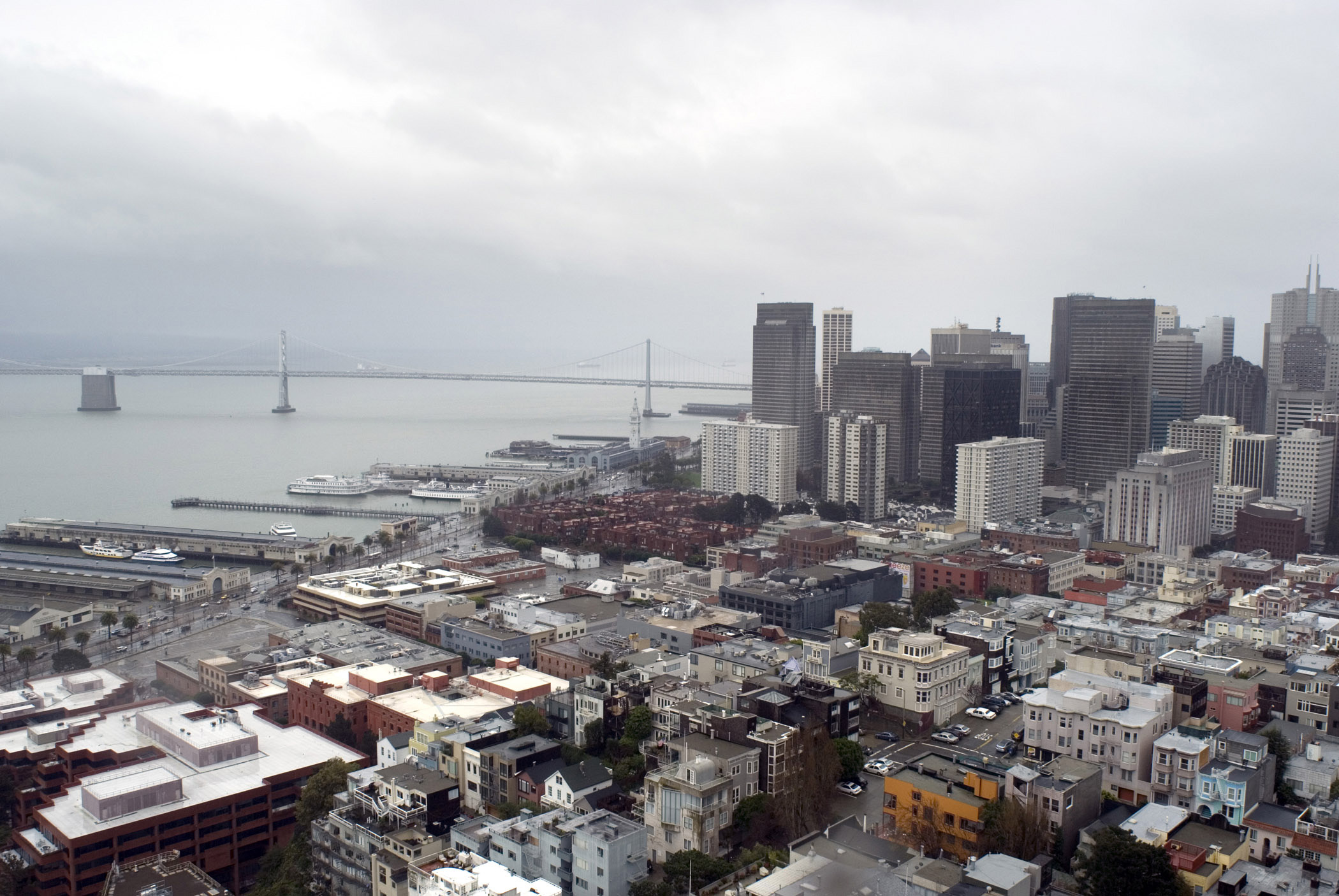 an image of City Capture with Buildings, Streets and Sea at San Francisco on a Rainy Day