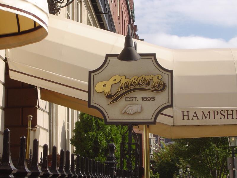 Close up Outside Signage at Famous Cheers Bar - not property released