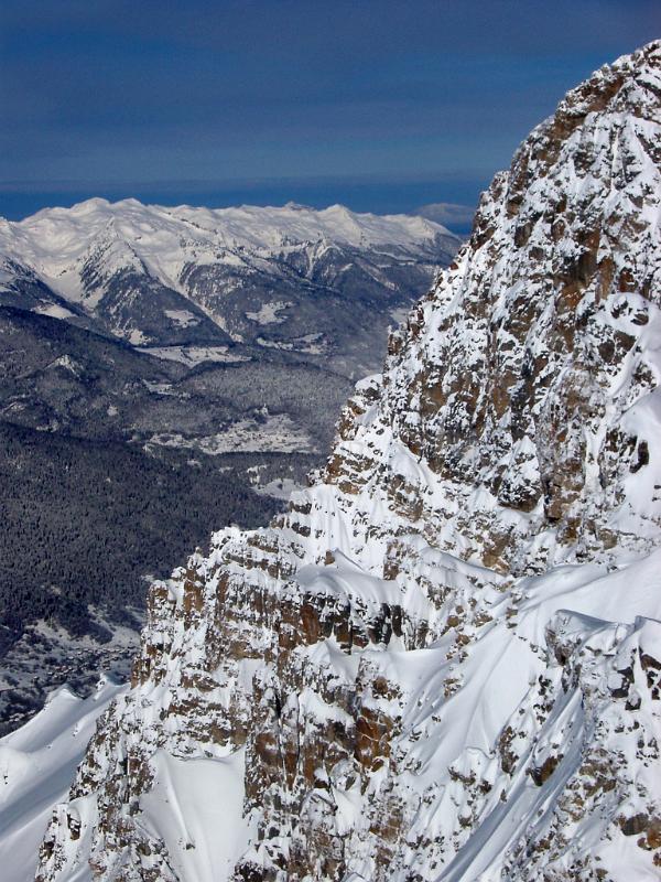 Beautiful View of Huge French Mountains Covered with Snow During Winter Holiday Season.